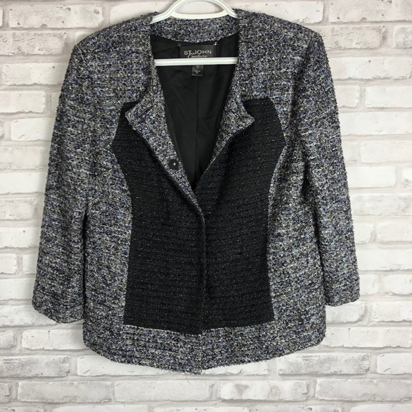 St John Couture Tweed Black Drape Blazer Jacket 10